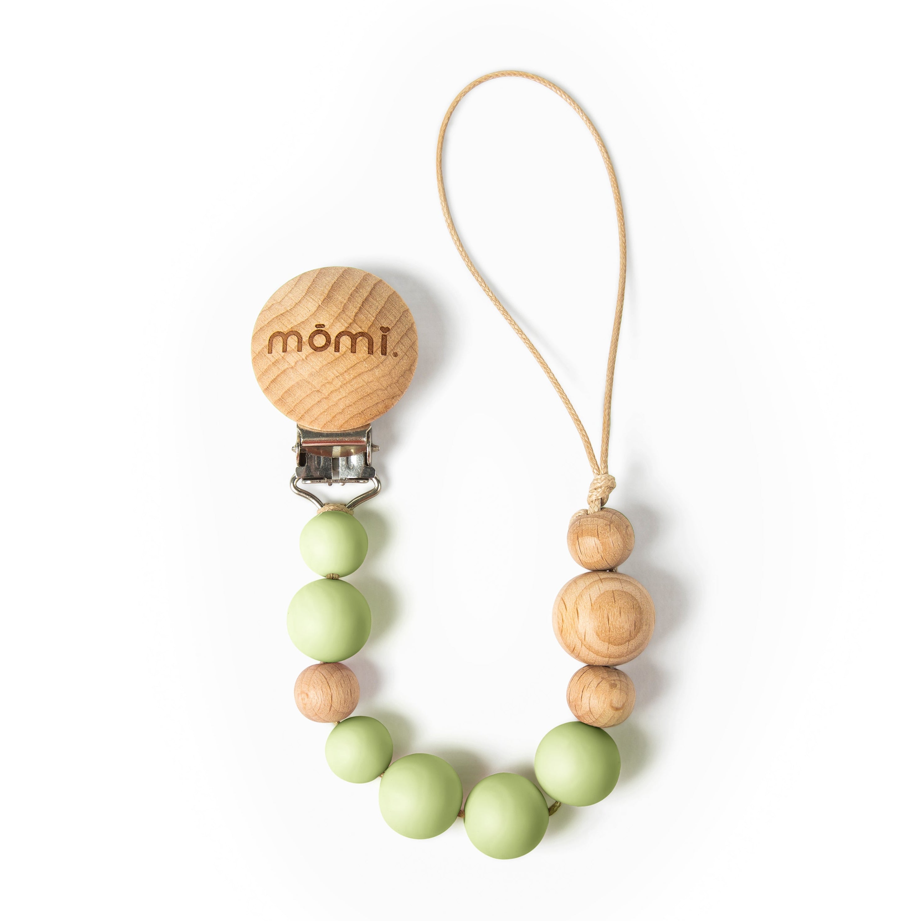 mōmi babypace® pacifier clip in calm pistachio green