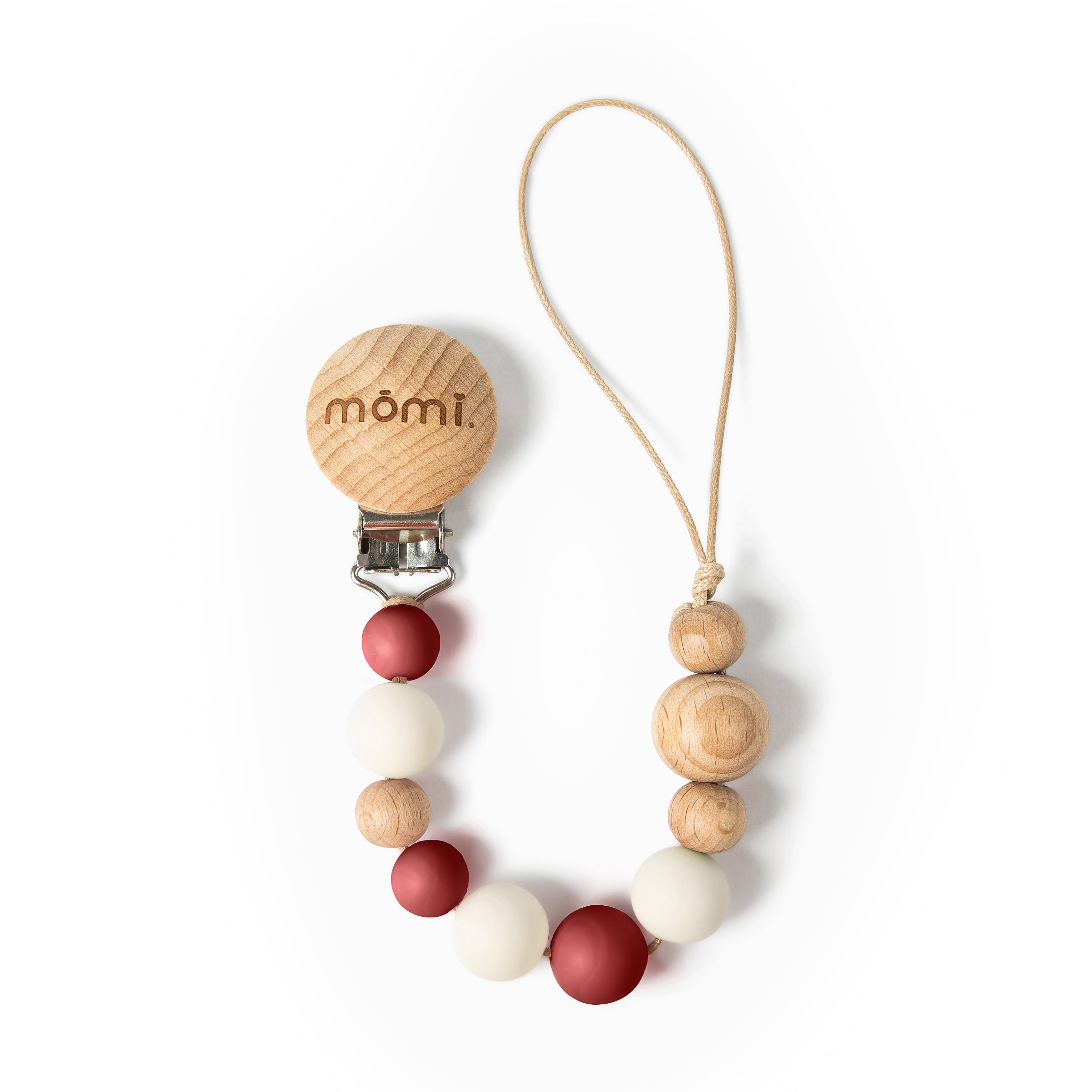 mōmi pacifier clip candy cane red and white